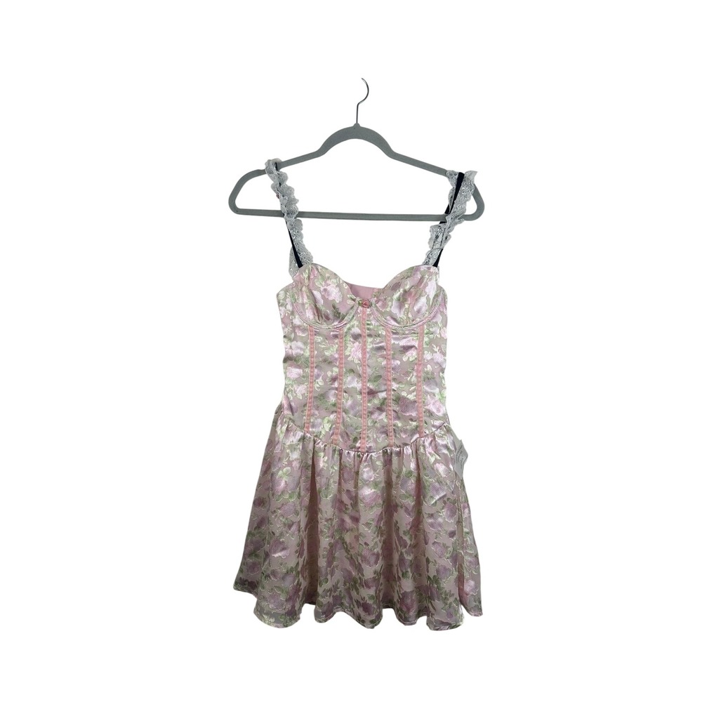 For Love & Lemons Mini Dress Women XS Pink NWOT Floral Jacquard Corset 2795